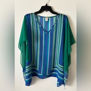 Talbots Blue Green White Striped Colorblock Poncho Top small medium